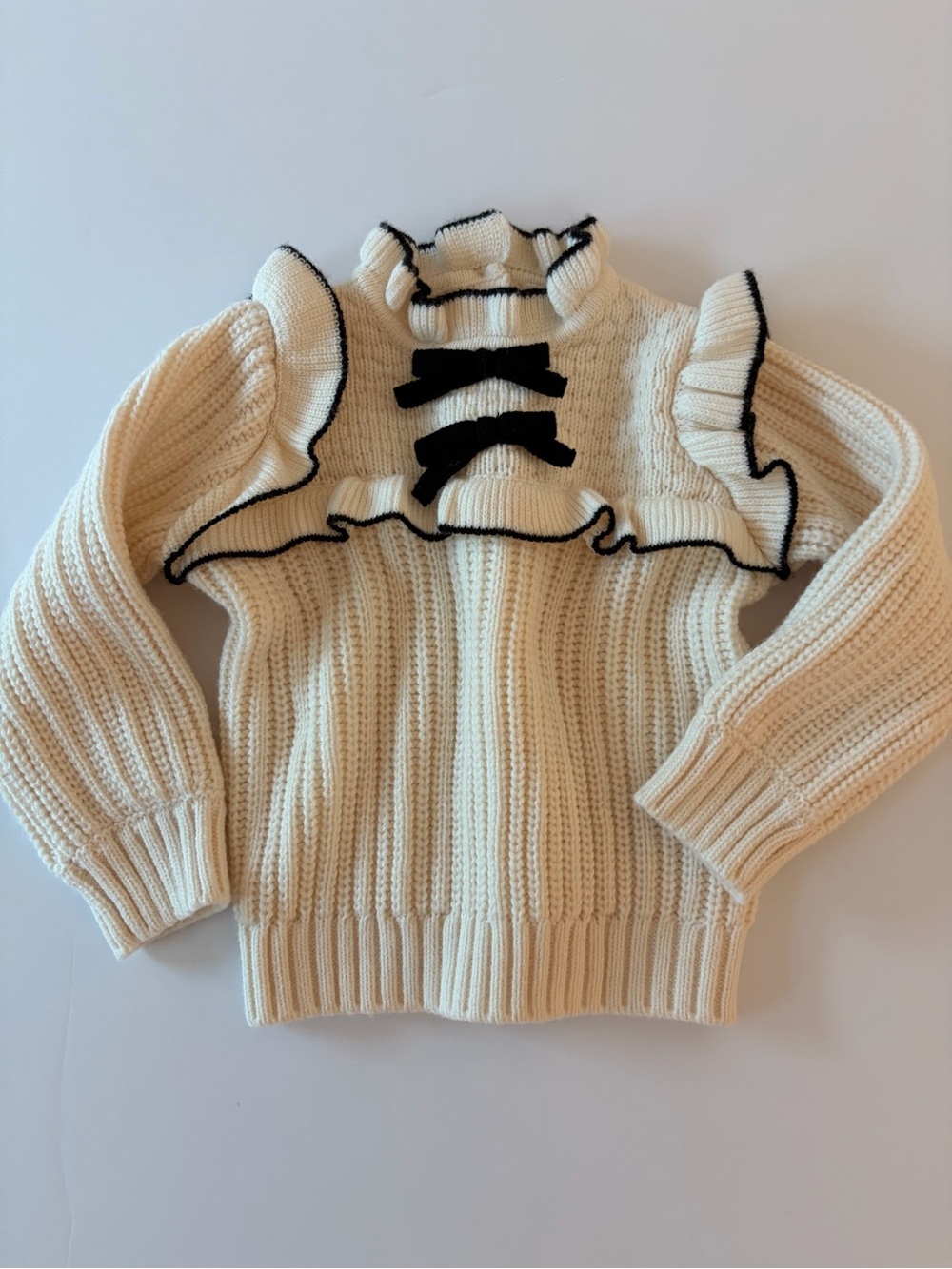 Janie And Jack Baby Girls Cable Knit Sweater With Flutter Sleeves Trim 12-18m